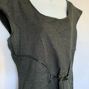 Max Studio Gray Sheath with Faux-Leather Detailing